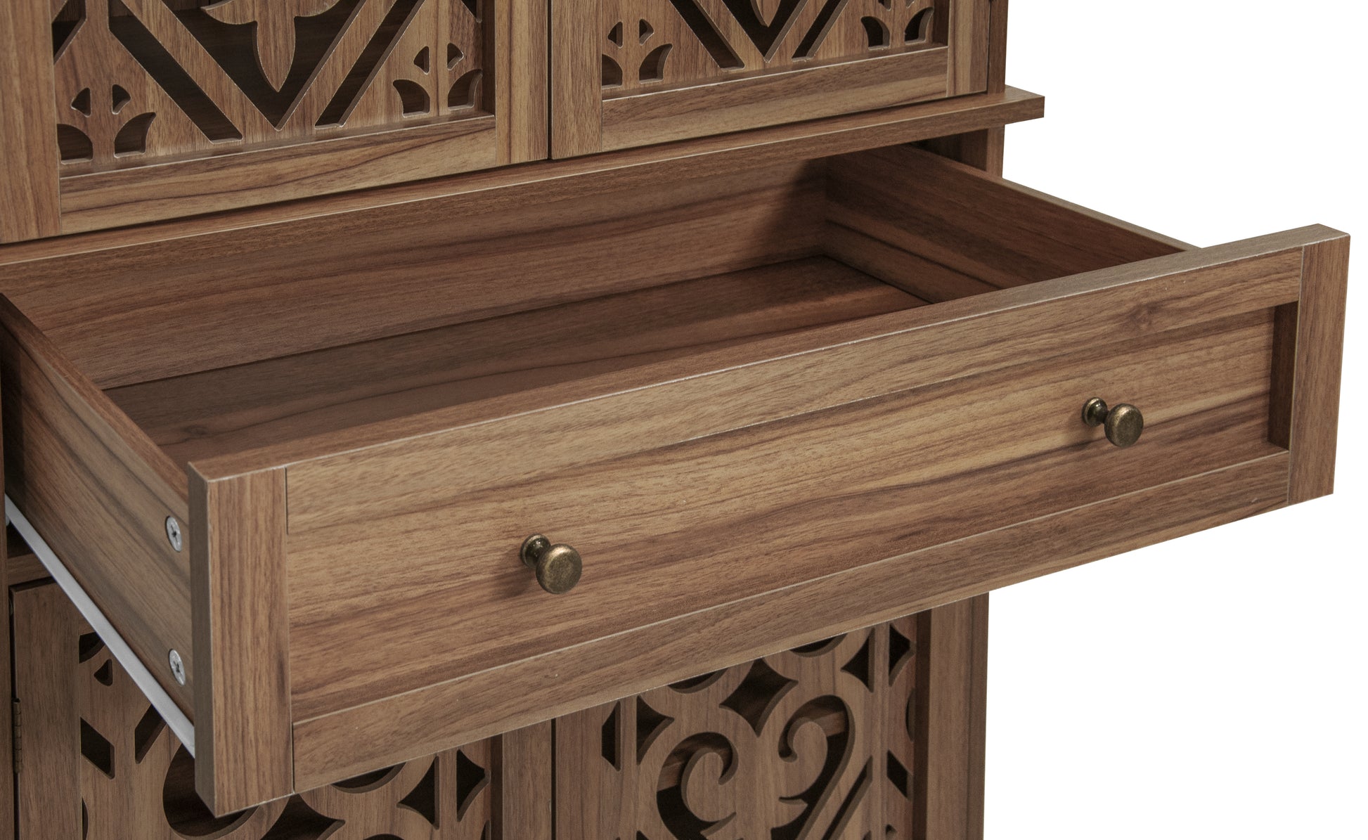 4 Door Cabinet With 1 Drawer, With 4 Adjustable Inner Shelves, Storage Cabinet Walnut Mdf