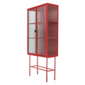 Retro Style Red Tall Freestanding Display Cupboard Stylish Fluted Glass Storage Cabinet With Glass Doors Three Detachable Shelves Bottom Space For Office Dining Room Living Room Old Sku:W68751710 Red Steel