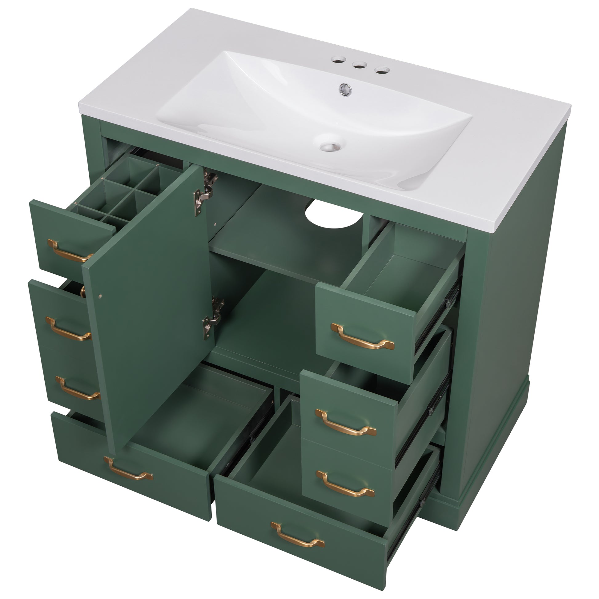 36" Bathroom Vanity With Sink Combo, Six Drawers, Multi Functional Drawer Divider, Adjustable Shelf, Green Old Sku:Sy999808Aaf Green Solid Wood Mdf