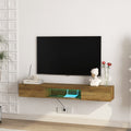 Floating Tv Stand, Wall Mounted Tv Shelf With Led Lights & Power Outlet,Wall Mounted Floating 65