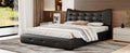 Modern Pu Upholstered Queen Bed With Ergonomic Wingback Headboard, No Box Spring Needed, Black Box Spring Not Required Queen Black Composite Bedroom Contemporary Bed Frame Pu,Upholstered