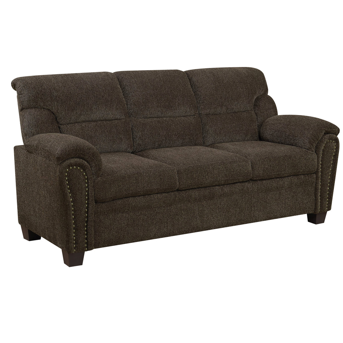 Transitional Chenille Fabric & Wood Sofa With Padded Armrests, Brown Brown Wood Fabric