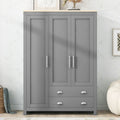 Three Door Storage Wardrobe With Cabinets And Two Hanging Rods,Gray Gray Mdf