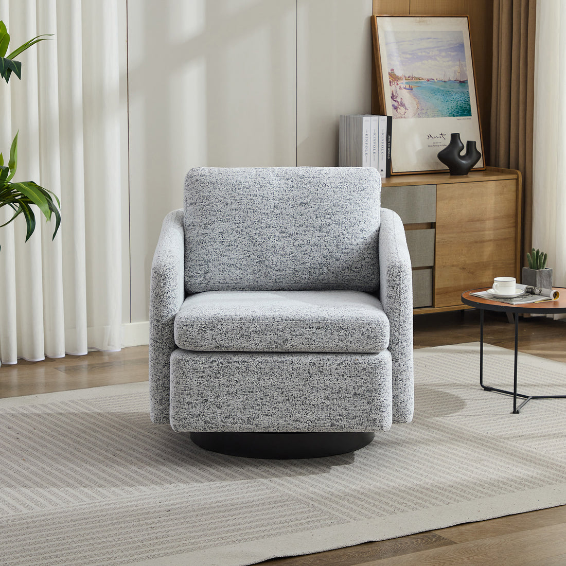 31.5"W Swivel Accent Chair And Comfy Round Accent Single Sofa Chair, 360 Degree Club Chair, Lounge Armchair For Living Room,Bedroom.Nursery.White Black Chenille White Black Chenille
