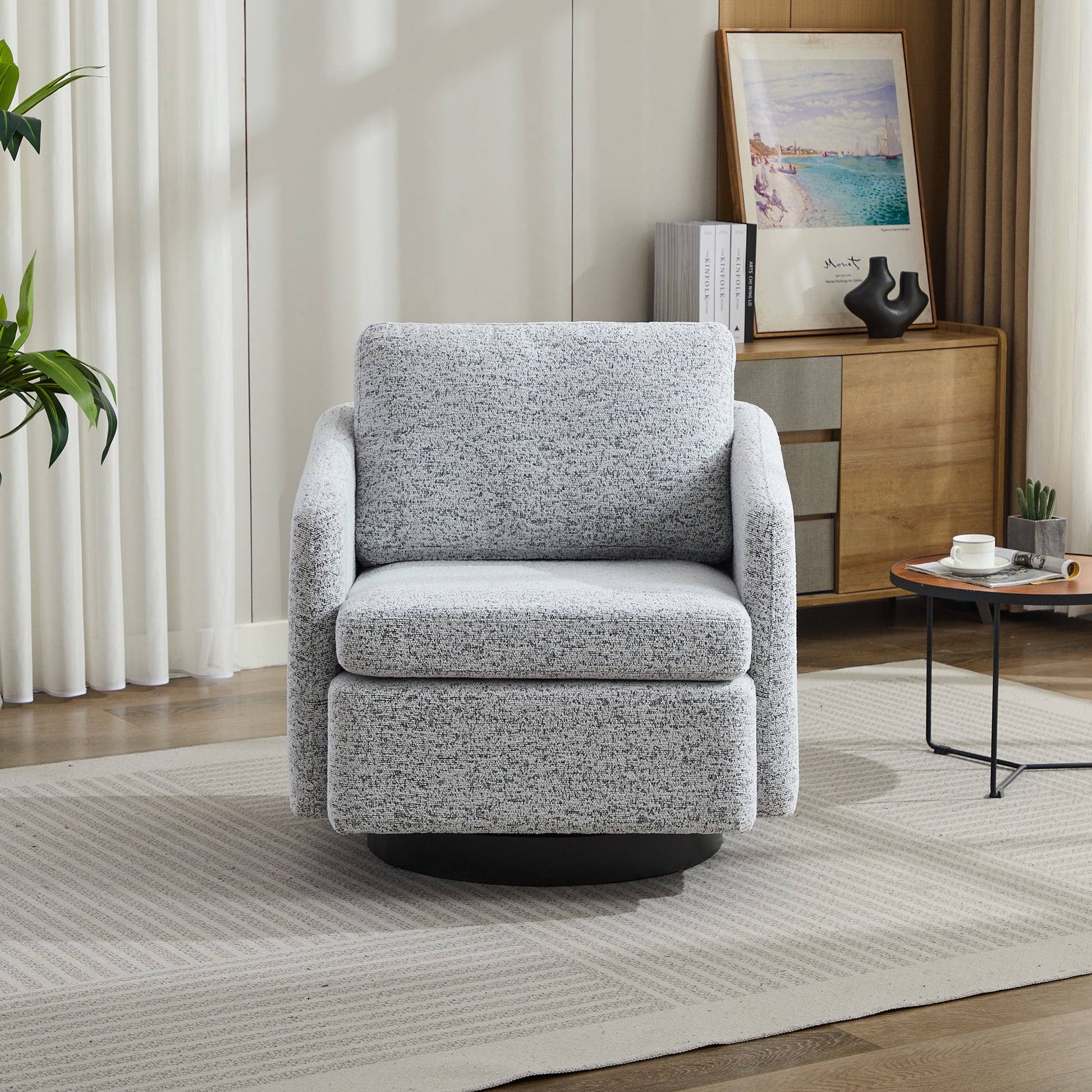 31.5"W Swivel Accent Chair And Comfy Round Accent Single Sofa Chair, 360 Degree Club Chair, Lounge Armchair For Living Room,Bedroom.Nursery.White Black Chenille White Black Chenille