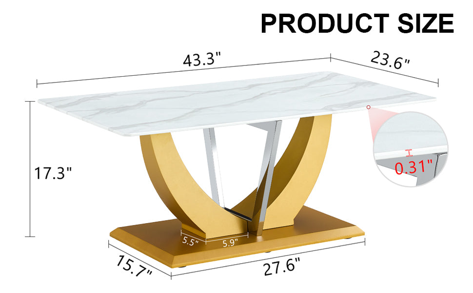 Coffee Table.Modern Minimalist Tempered Glass With Sticker Desktop ,Golden Mdf Legs And Stainless Steel Decorative Columns. Lightweight And Easy To Move. Ct 907 Golden Mdf Glass