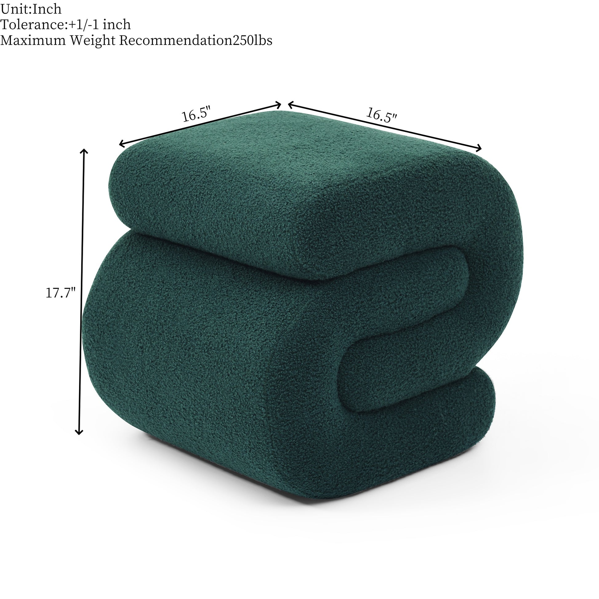 Modern Teddy Fabric Ottoman,Upholstered Footstoo, Comfortable Teddy Fabric Vanity Stool,S Shape Small Makeup Stool, Under Desk Ottoman For Living Room, Bedroom, Entrance Green Green Velvet