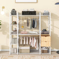 Open Style Wardrobe With Hanging Rails, Shelves And Drawers, White White Metal & Wood