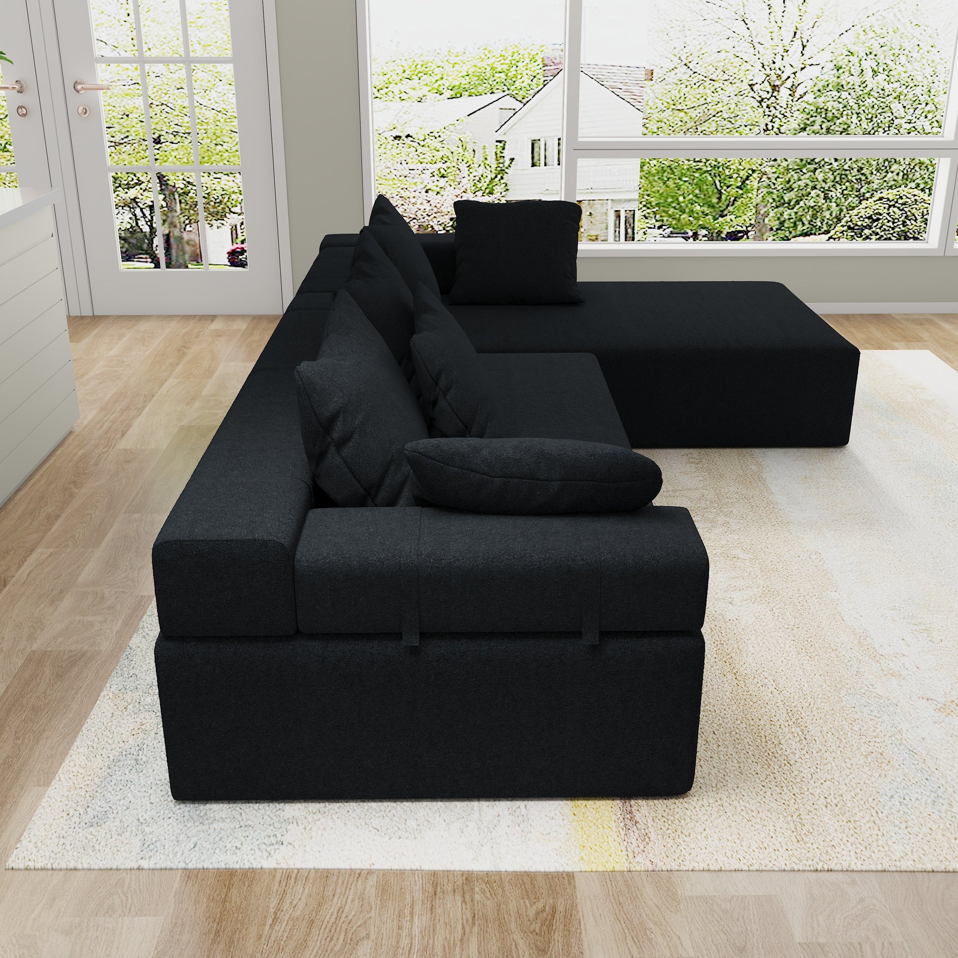 Modern Upholstered Sectional Sofa Couch Set,Modular 108" L Shaped Sectional Living Room Sofa Set With 6 Pillows,Free Combination Sofa Couch For Living Room,Bedroom Black Foam Chenille 3 Seat