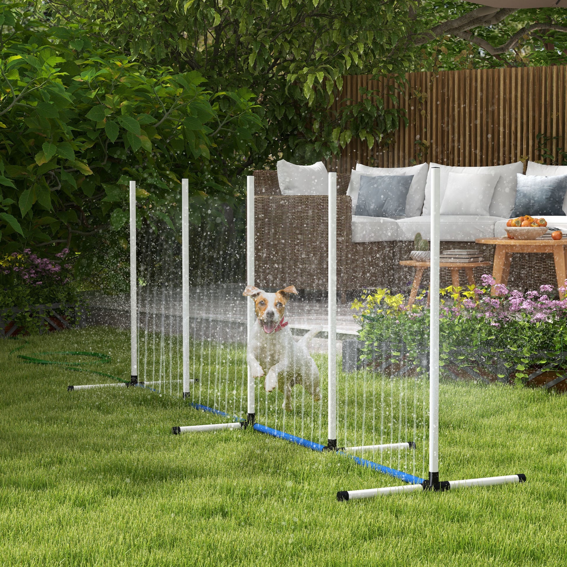 Pawhut 2 Piece Dog Agility Training Equipment Set With Weave Poles, Spray Water Tube, Whistle, Carry Bag, Dog Agility Course For Outdoor, Garden, Backyard, White White Plastic