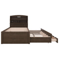 Twin Size Wooden Led Platform Bed With Trundle, With Storage Headboard, With Drawers, Brown Twin Brown Plywood