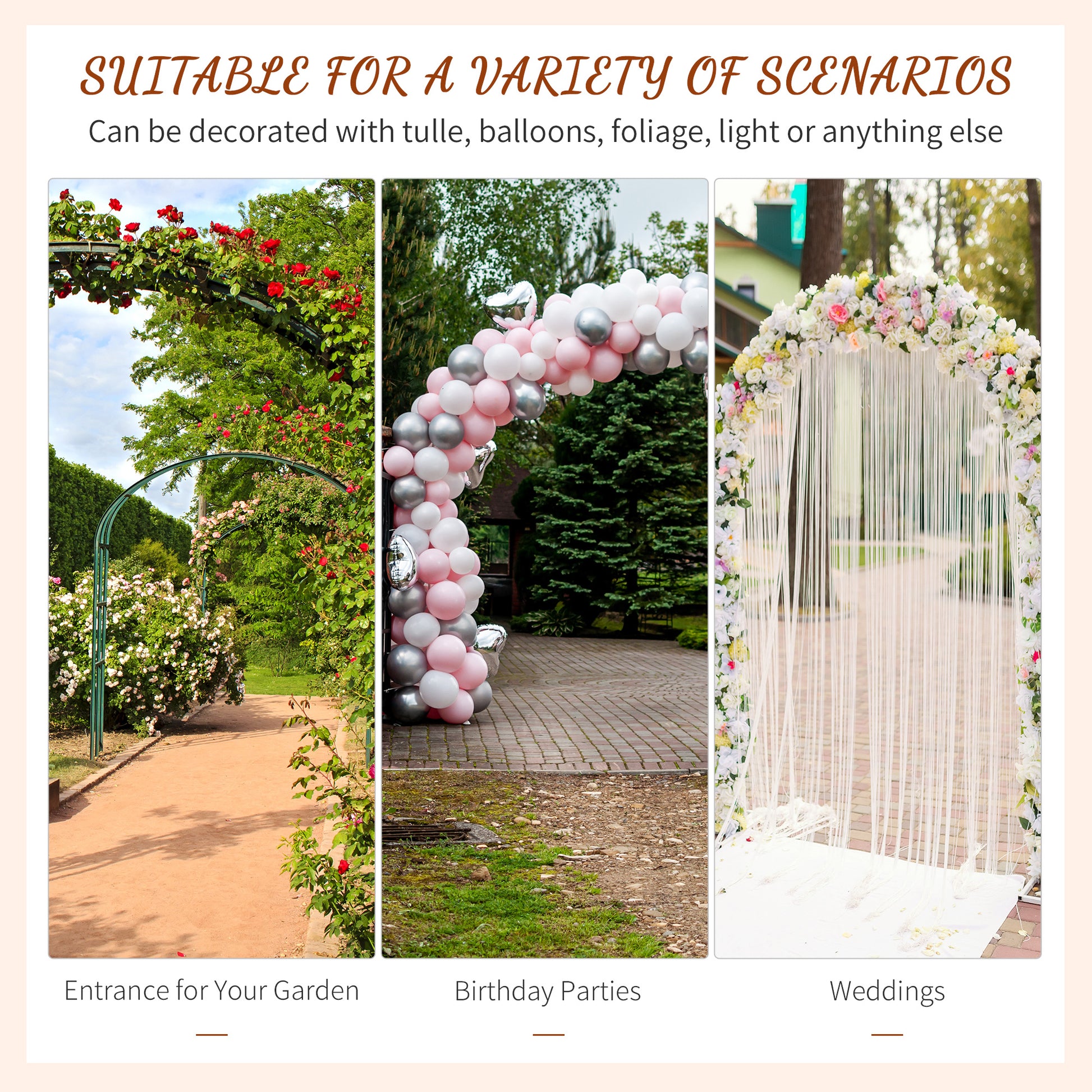 Outsunny 82'' Decorative Metal Garden Trellis Arch With Durable Steel Tubing & Elegant Scrollwork, Perfect For Weddings Gray Metal