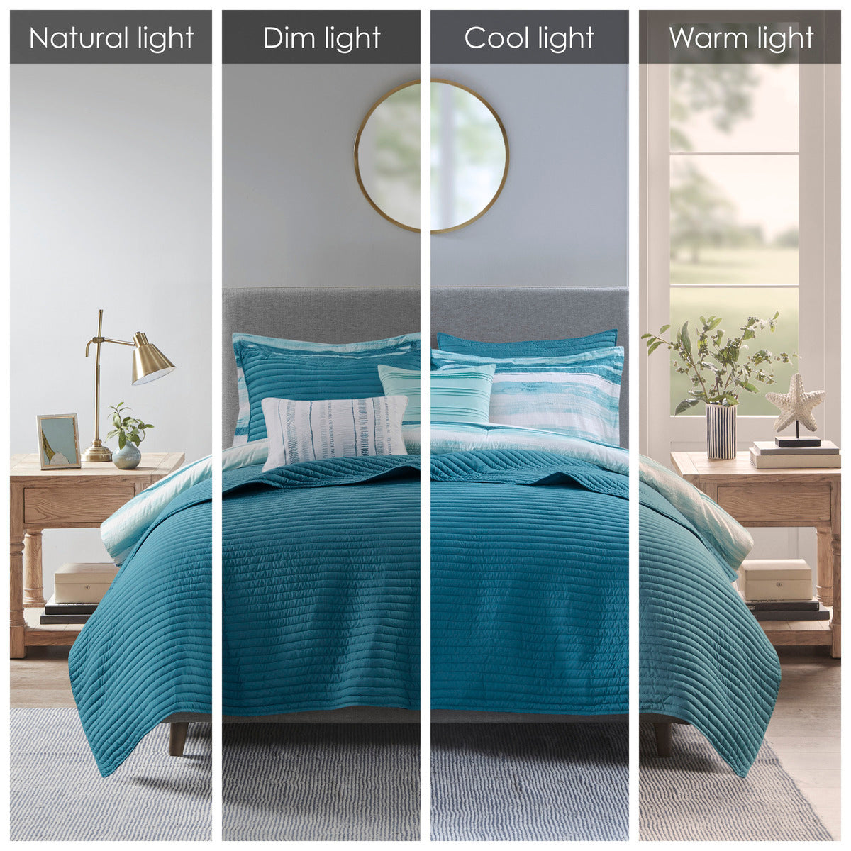 8 Piece Printed Seersucker Comforter And Quilt Set Collection Aqua Full Queen Full Aqua Polyester