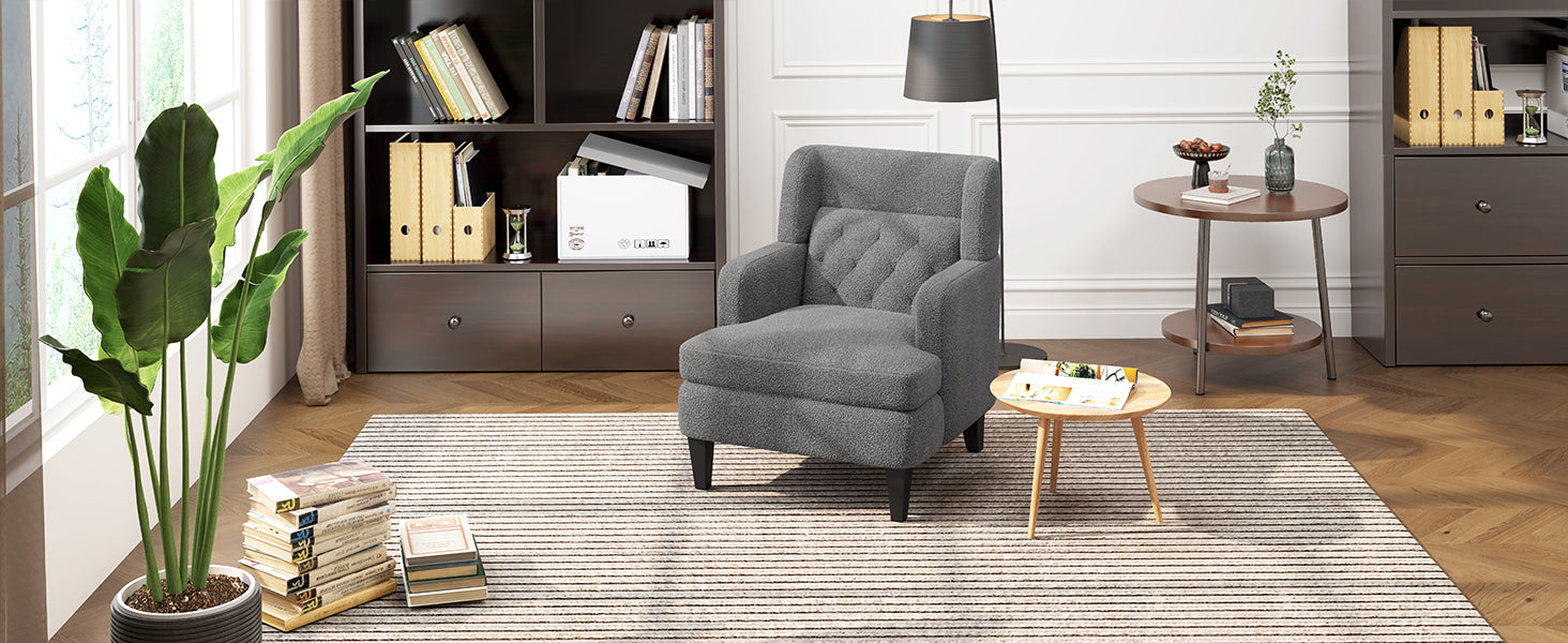 Upholstered Accent Chair Tufted Armchair For Living Room And Bedroom, Dark Grey Dark Grey Birch Foam Teddy