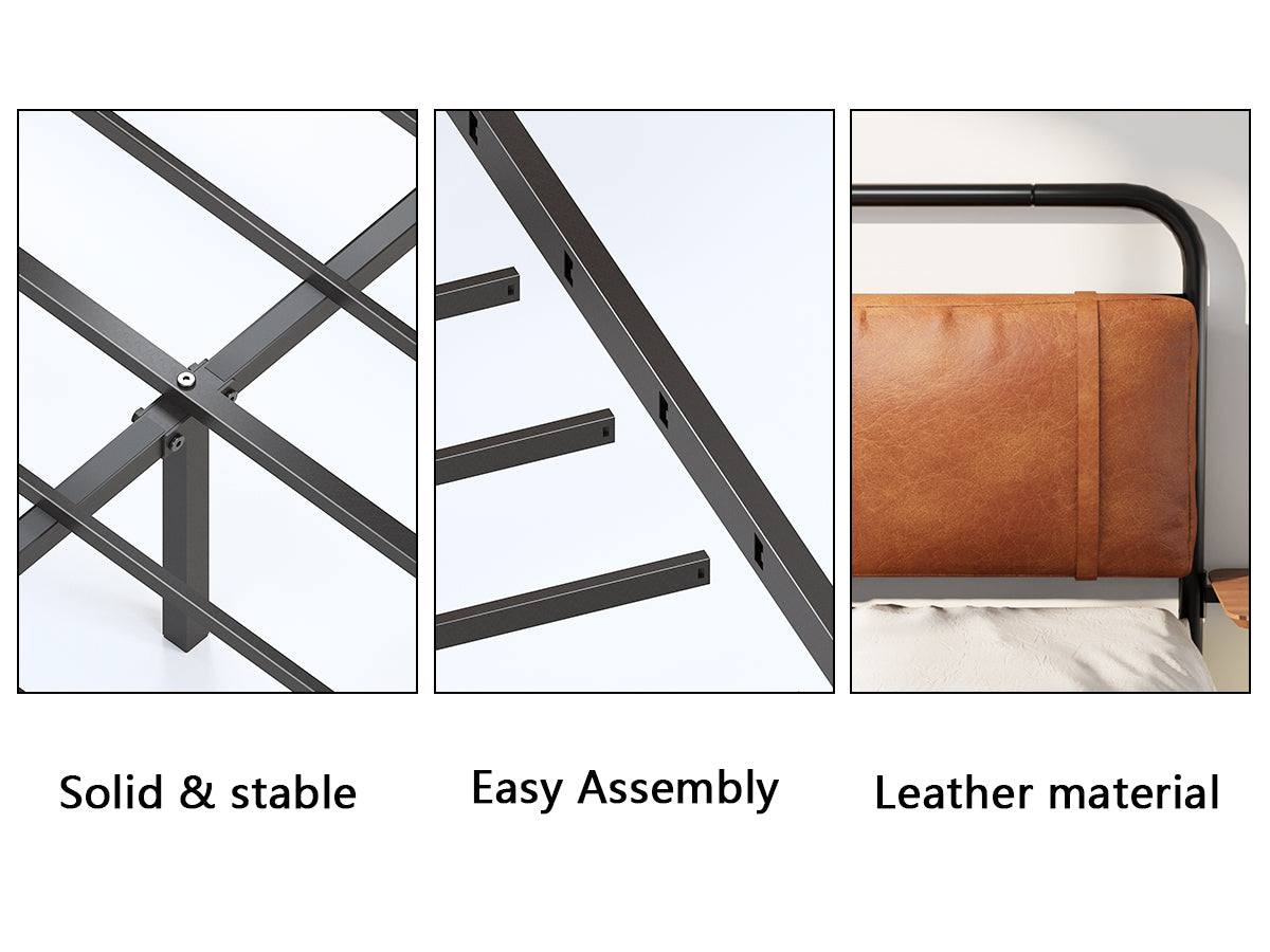 Queen Size Metal Bed Frame With Upholstered Headboard, With Wireless Charging And Usb A & Usb C, Touch Led Light,Oval Shaped Platform Bed With Under Bed Storage, No Box Spring Needed, Vintage Brown Box Spring Not Required Queen Antique Brown Metal