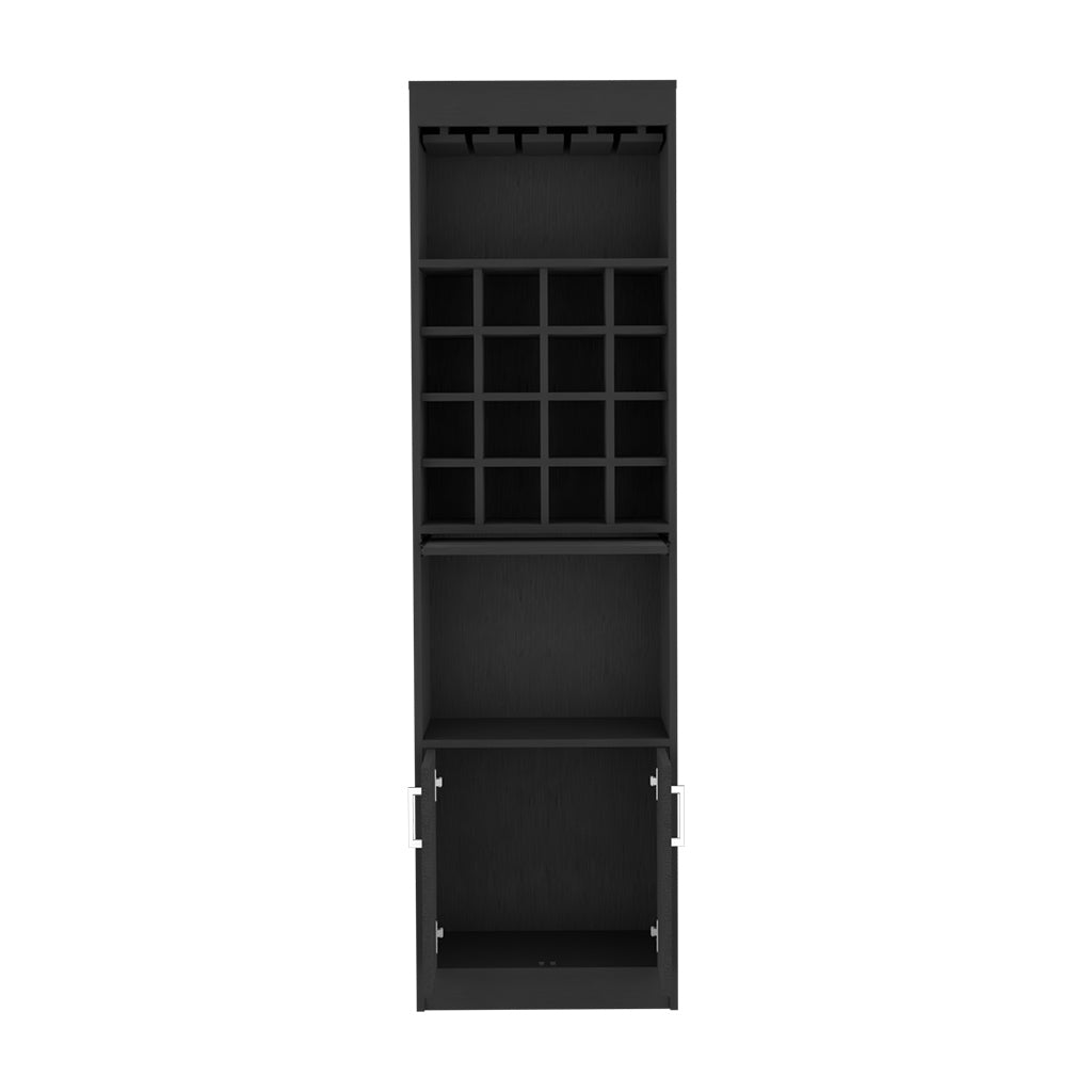 Bar Double Door Cabinet, Sixteen Built In Wine Rack, Concealable Serving Tray, One Shelf, Black Black Solid Wood Mdf Engineered Wood