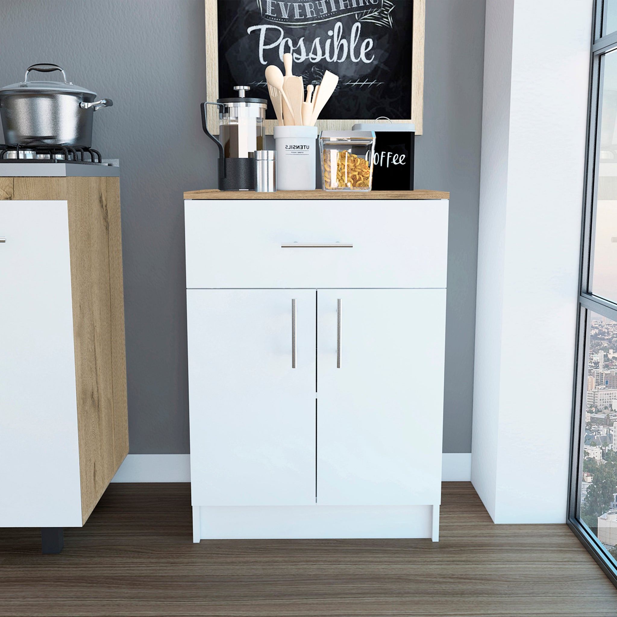 Oxford Pantry Cabinet, One Drawer, One Double Door Cabinet With Two Shelves Multicolor Mdf Engineered Wood