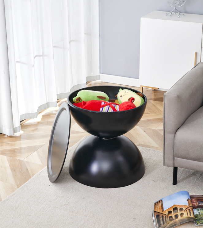 Black Coffee Round Tables With Storge Movable Table Top Multifunctional End Side Table Matt Black Primary Living Space Casual,Cute,Modern Freestanding Round Coffee & End Tables Round Metal