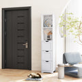 Bathroom Tall Storage Cabinet, Slim Free Standing Cabinet With 3 Drawers And 2 Shelves,Floor Cabinet For Small Space, 11.8