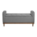 Mid Century Modern Lift Top Storage Bench 1Pc Tufted Gray Upholstered Solid Wood Walnut Finish Wooden Furniture Gray Bedroom Mid Century Modern Flip Top Wood