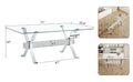 Dining Table. Modern Tempered Glass Dining Table. Large Modern Office Desk With Silver Plated Metal Legs And Mdf Crossbars, Suitable For Both Home And Office Use. Kitchen. 71 ''X35.4''X30 '' 1105 Transparent Glass