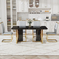 Table And Chair Set. Modern Dining Table With Mdf Top And Beautiful Mdf Legs. Equipped With Comfortable Pu Chairs And Metal Legs. Suitable For A Wide Range Of Decorative Styles. Black,Light Gray Seats 4 Mdf