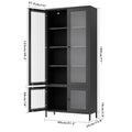 Large Metal Storage Cabinet Display Cabinet With 4 Glass Doors 5 Shelves Side Cabinet Bookcase Freestanding Cabinet For Bedroom Living Room Pantry Home Office Black, Fluted Tempered Glass Black Bedroom Classic Steel