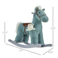 Qaba Kids Plush Ride On Rocking Horse With Bear Toy, Children Chair With Soft Plush Toy & Fun Realistic Sounds, Blue Blue Plush