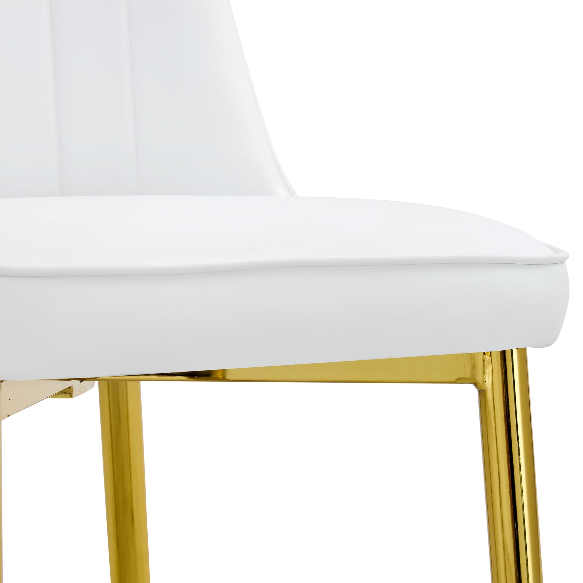 2 Modern Dining Chairs, Sleek Pu Leather Backrest, And Gold Metal Legs Bring A Comfortable Home Experience To The Kitchen, Bedroom, And Office. White Pu