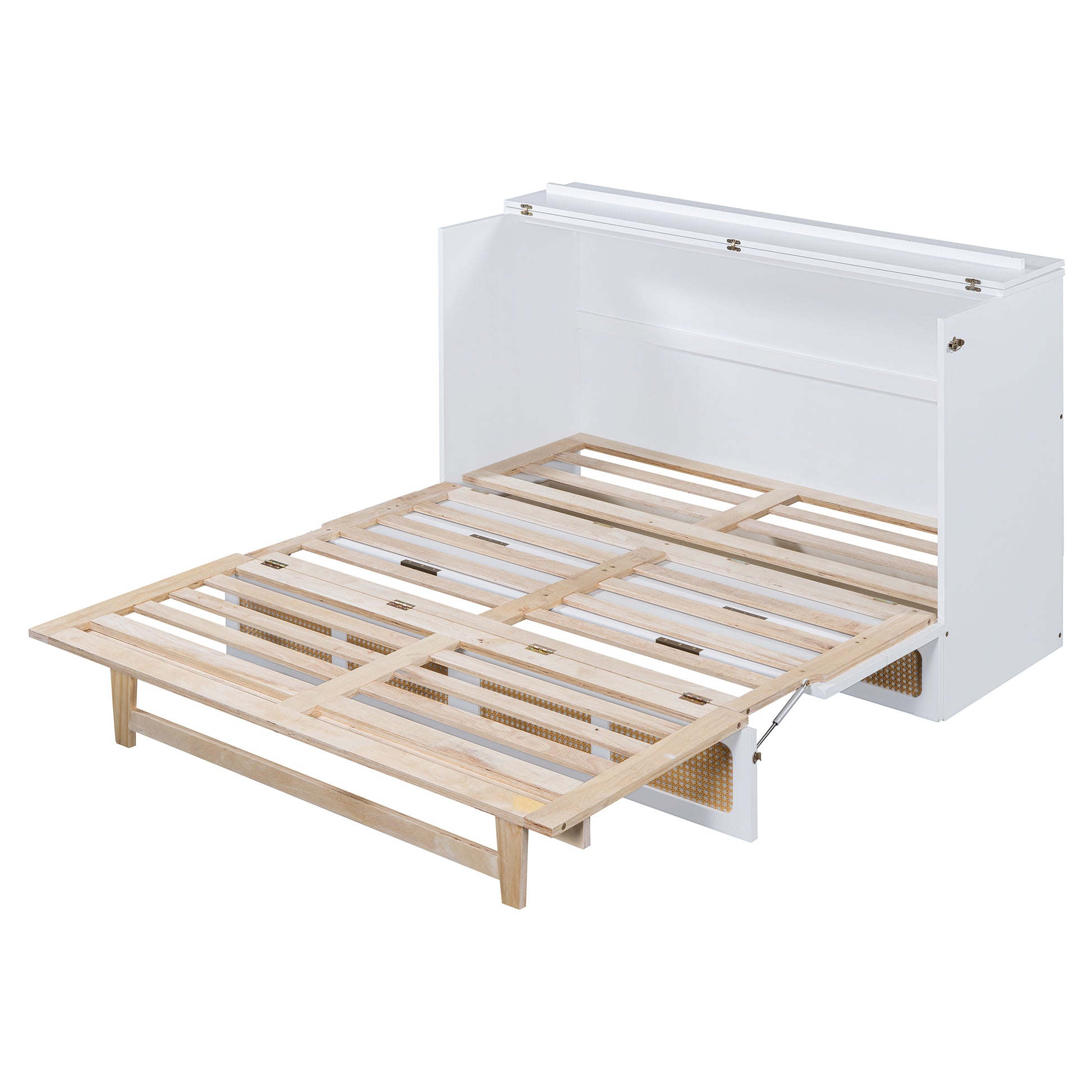 Queen Murphy Bed With Large Drawers,White Queen White Plywood