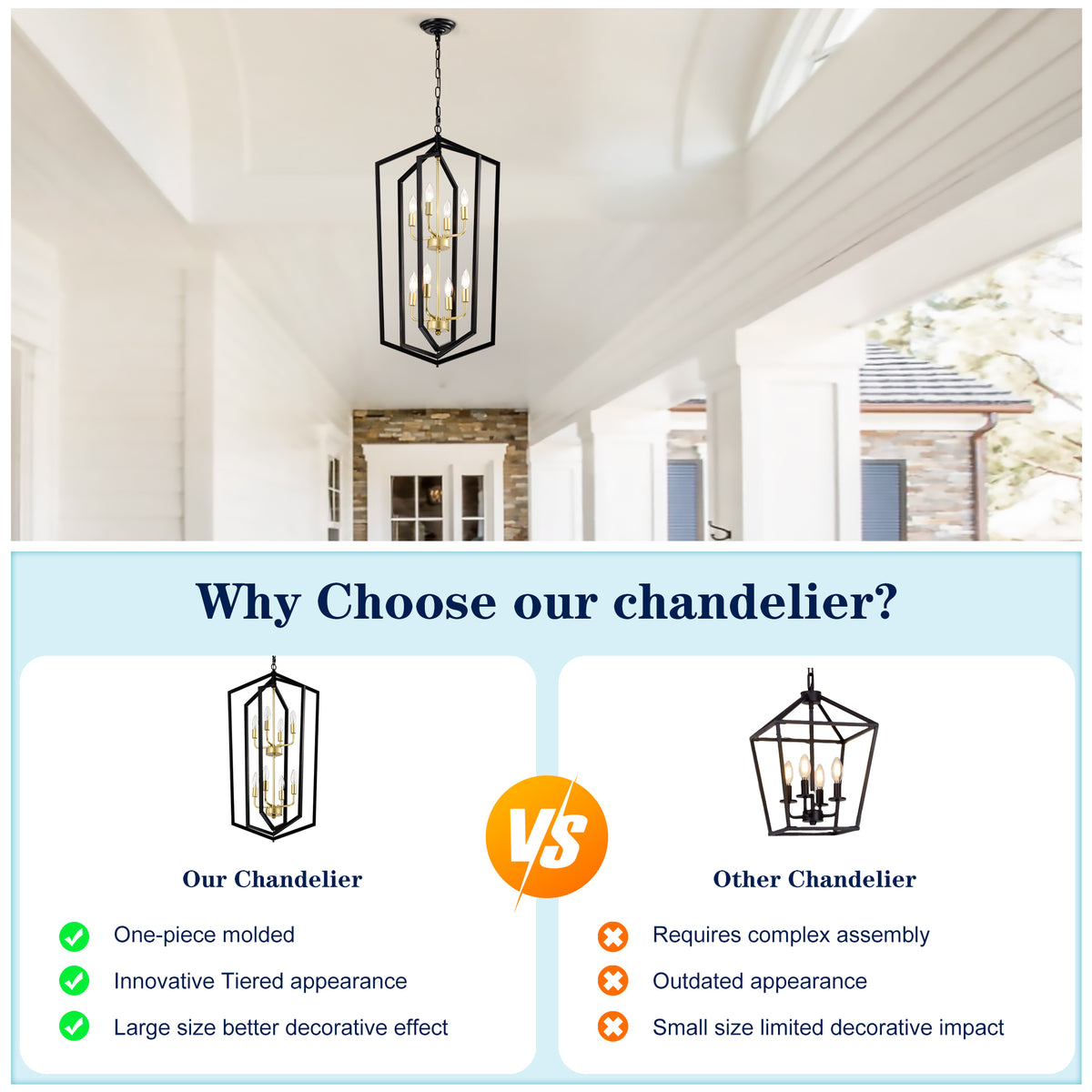 Magic Home 8-Light Lantern Tiered Island Hall Foyer Hanging Chandelier Living Room Pendant Magic Home 8-Light Lantern Tiered Island Hall Foyer Hanging Chandelier Living Room Pendant
