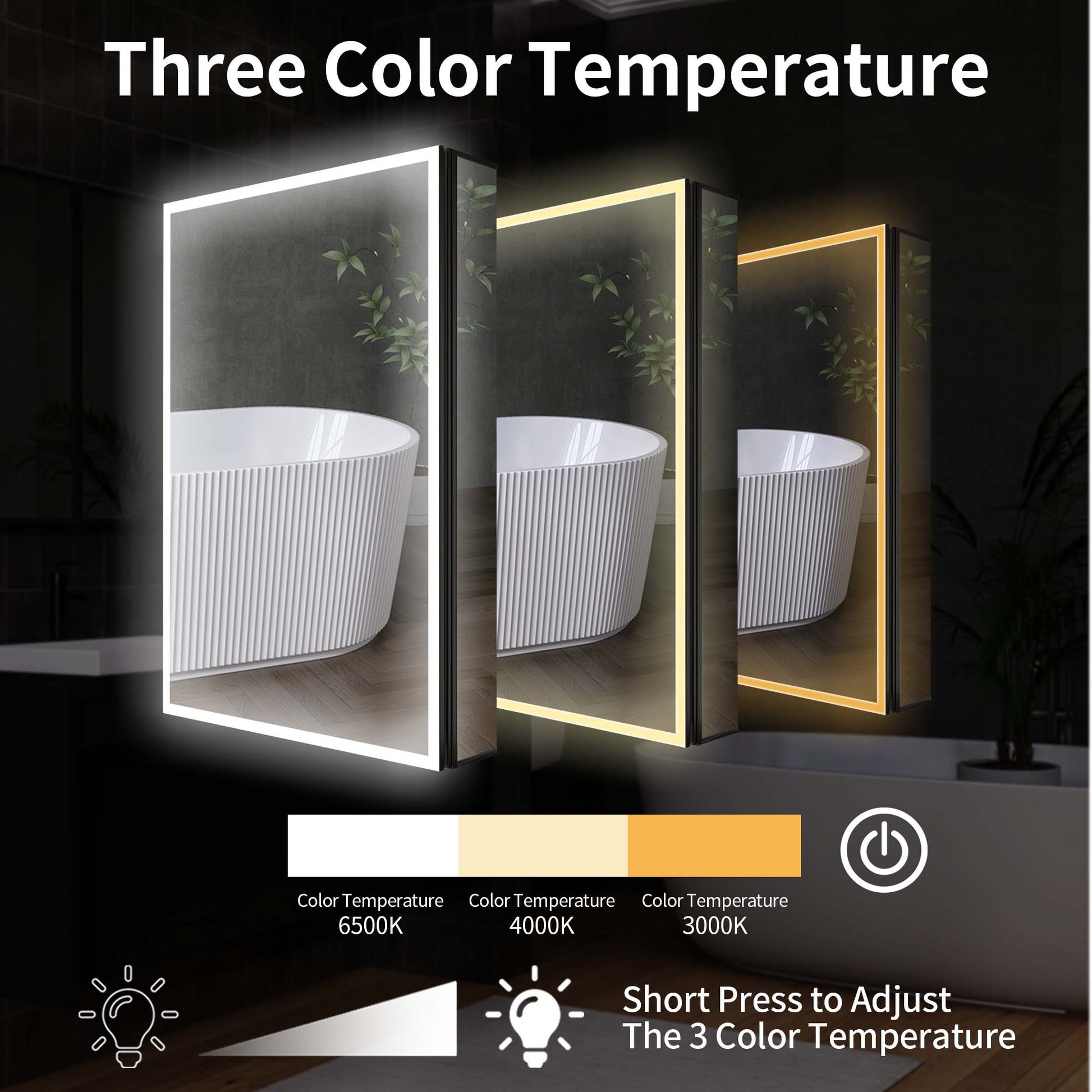 60" X 30" Lighted Medicine Cabinet With Mirror Aluminum Mirrored Cabinets For Bathroom Recessed Or Wall Mount, With Electrical Outlet Usb Anti Fog 3 Colors Light Built In Sensor Lamp Matte Black Modern Glass Aluminium Alloy