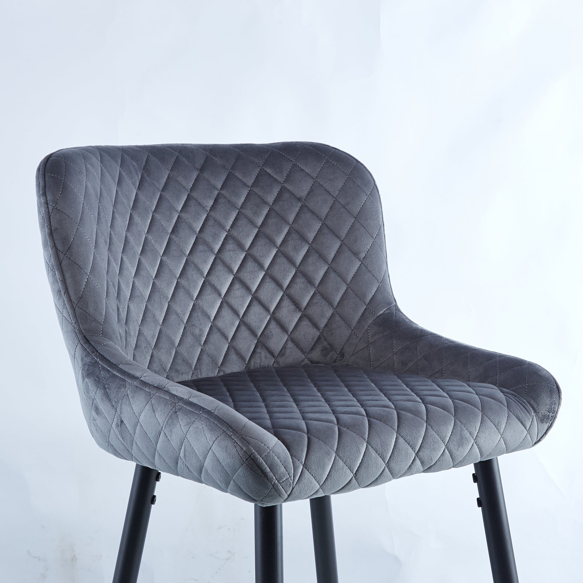 Counter Height Bar Stool,Set Of 2, Black Metal Legs, Velvet Upholstered For Pub, Restaurant, Kitchen Island Dark Grey Dark Grey Fabric Metal