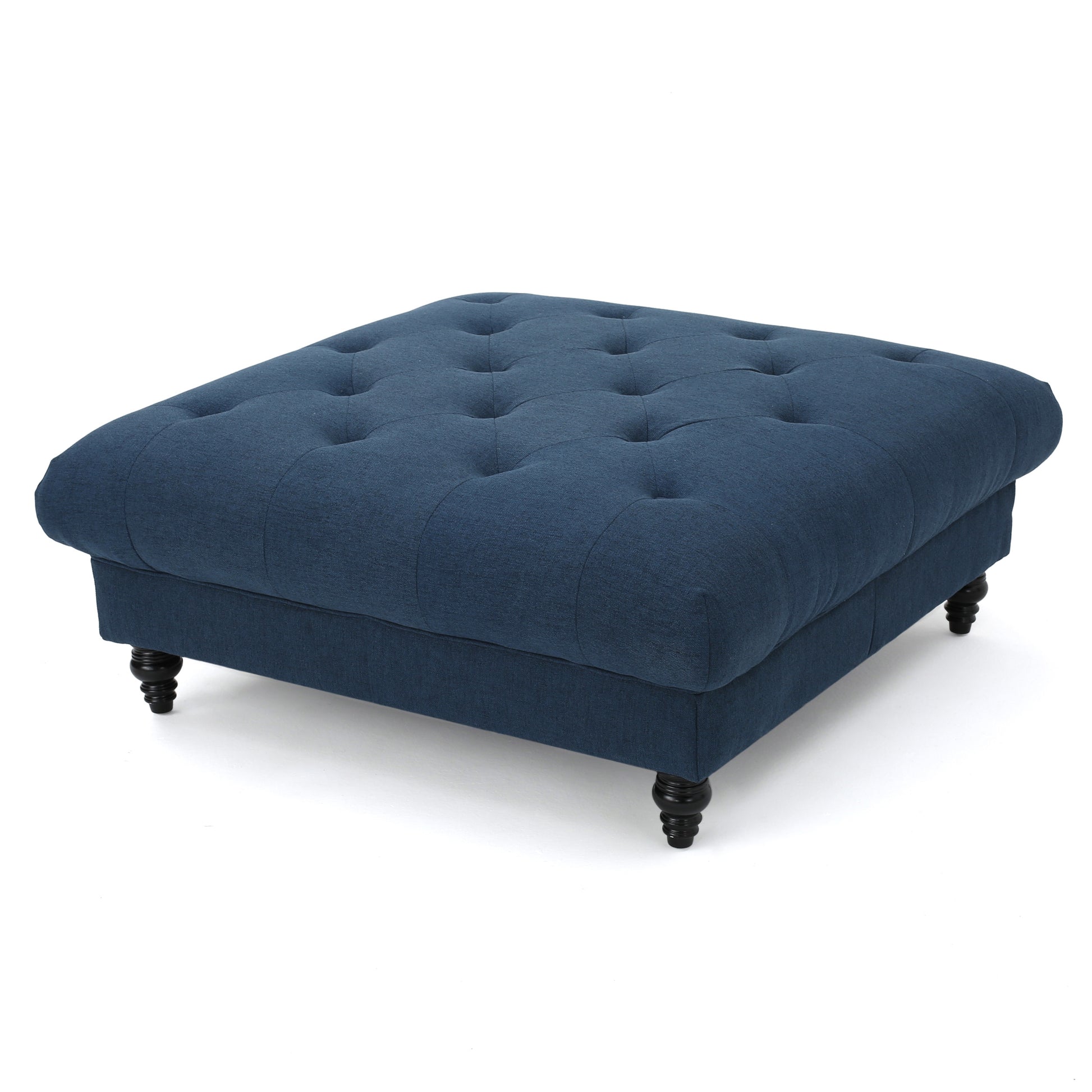 Madrid Kd Tufted Ottoman Navy Blue Fabric