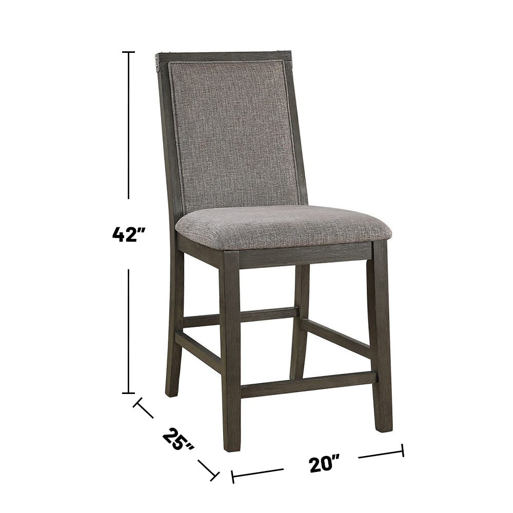 Set Of 2 Counter Height Chairs With Upholstered Cushion, Grey Solid Grey Dining Room Rectangular Set Of 2 Rubber Wood