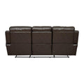 Leather Reclining Three Seater Sofa With Center Drop Down Cup Holder, Brown Brown Leather