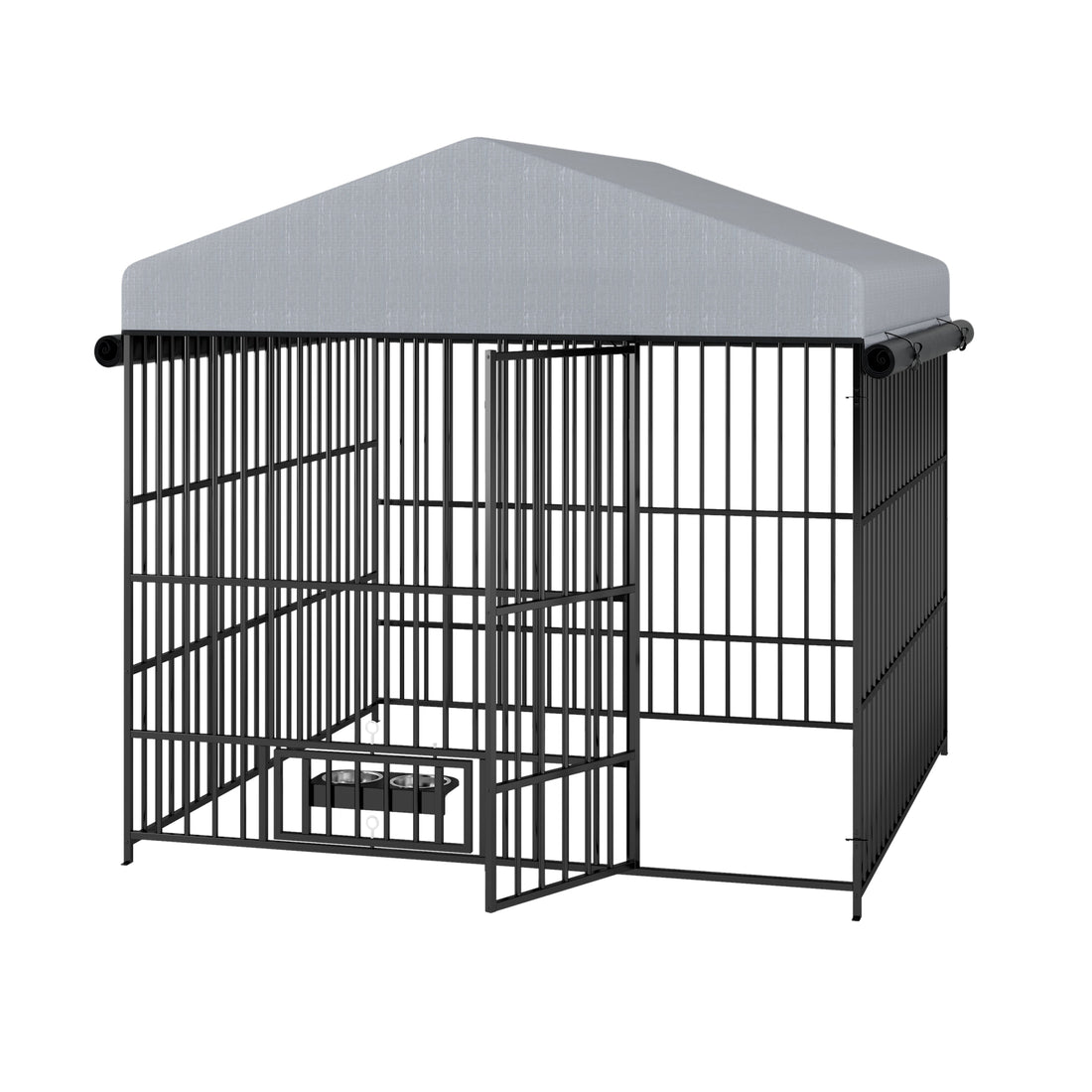 Large Dog Kennel Outdoor Pet Pens Dogs Run Enclosure Animal Hutch Metal Coop Fence With Roof Cover 6.6'L X 6.6'W X 6.4'H Black Gray Outdoor Kennel Modern,Sporty Xxl 91 Lbs Iron