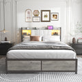 Queen Size Bed Frame With Led Light & Power Outlet, Platform Bed With Upholstered Headboard And Storage, Sturdy Metal Slats Support, No Box Spring Needed, Easy Assembly, Noise Free Box Spring Not Required Queen Ancient Oak Metal Bedroom Modern Bed Frame