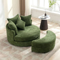 Orisfur. 360 Swivel Accent Barrel Chair With Storage Ottoman & 4 Pillows, Modern Chenille Leisure Chair Round Accent For Living Room, Green Green Foam Chenille