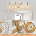 Modern Crystal Bathroom Vanity Light, 4 Light Golden Wall Sconce With Clear Glass Shade, Elegant Wall Mount Lighting For Bathroom, Powder Room, Or Vanity Mirror No Bulbs Golden Crystal Iron