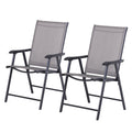 Outsunny Set Of 2 Patio Folding Chairs, Stackable Outdoor Sling Patio Dining Chairs With Armrests For Lawn, Camping, Dining, Beach, Metal Frame, No Assembly, Gray Gray Fabric Metal