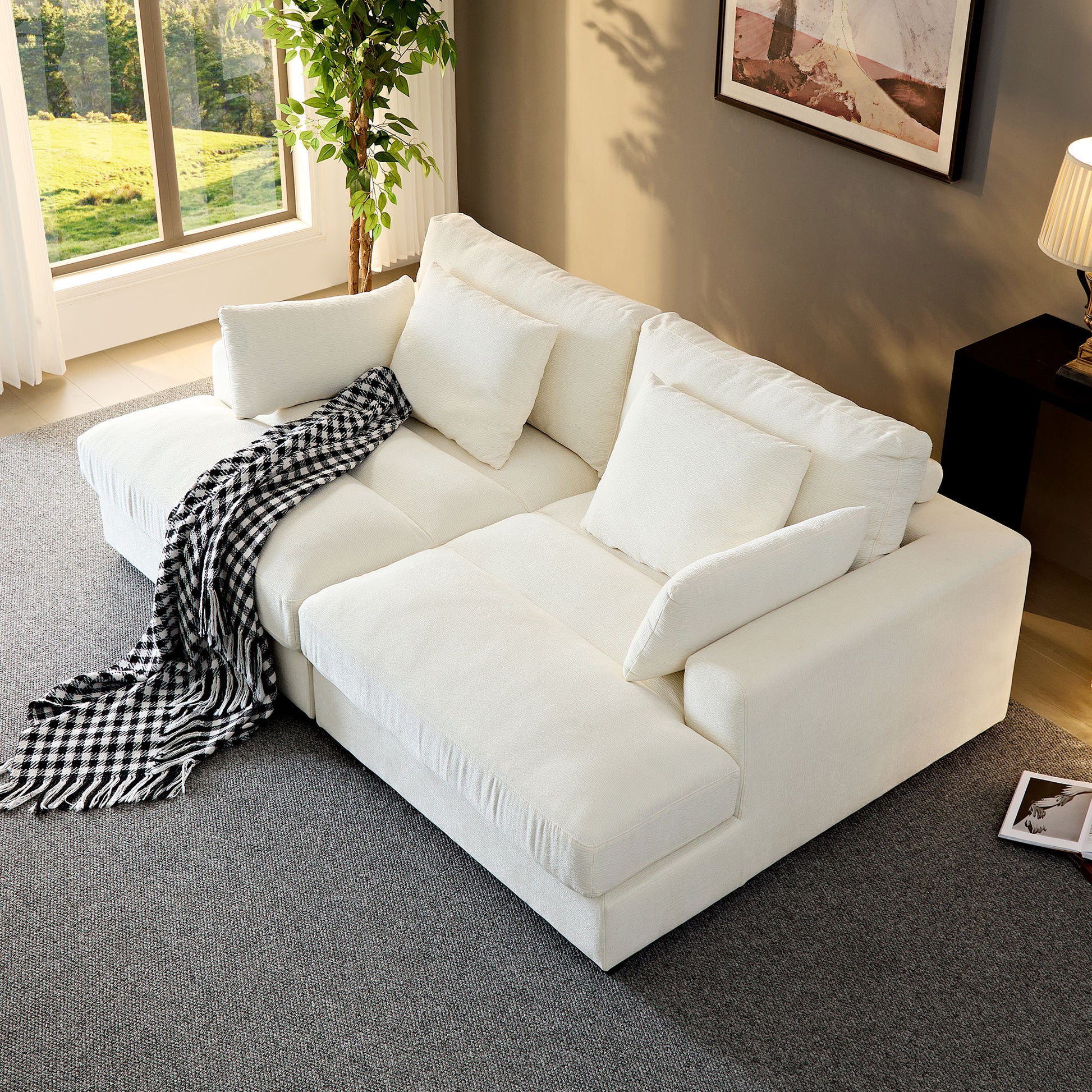 Comfor Daybed With Over Wide Sofa Bed,Modern Design Fabric Beanbag With Arms,Beige Beige Fabric 2 Seat