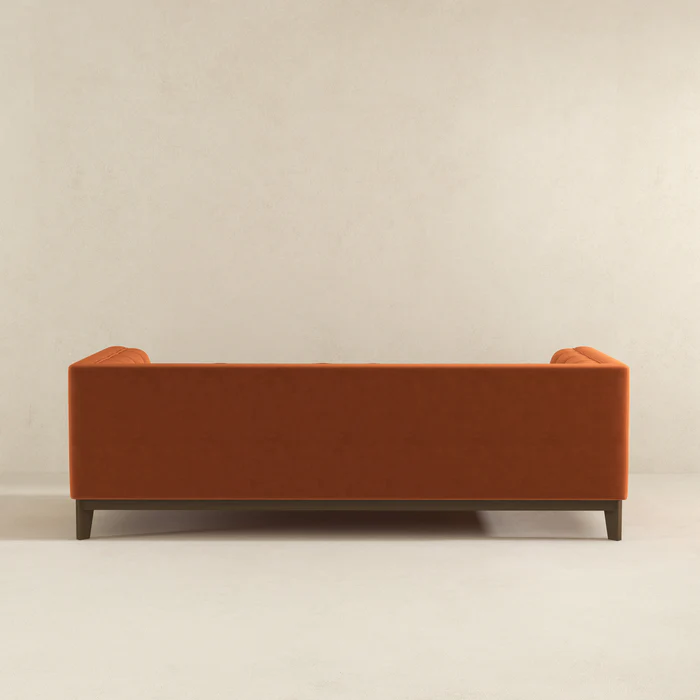 Melissa Mid Century Orange Velvet Modern Sofa Brown,Burnt Orange Mid Century Modern Foam Solid Wood,Velvet 3 Seat