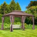 Outsunny 10' X 13' Patio Gazebo, Outdoor Gazebo Canopy Shelter With Curtains, Vented Roof, Steel Frame For Garden, Lawn, Backyard And Deck, Khaki Khaki Steel