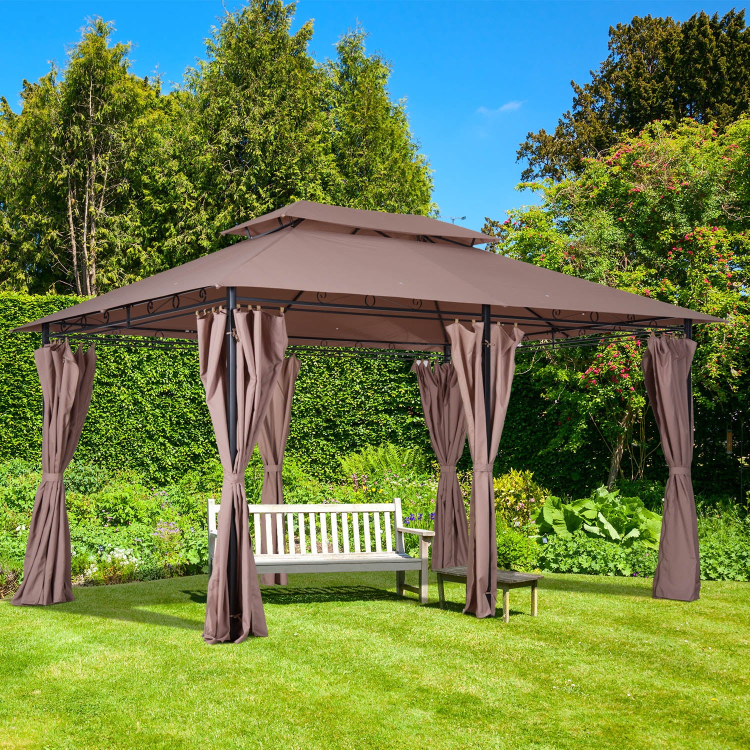 Outsunny 10' X 13' Patio Gazebo, Outdoor Gazebo Canopy Shelter With Curtains, Vented Roof, Steel Frame For Garden, Lawn, Backyard And Deck, Khaki Khaki Steel