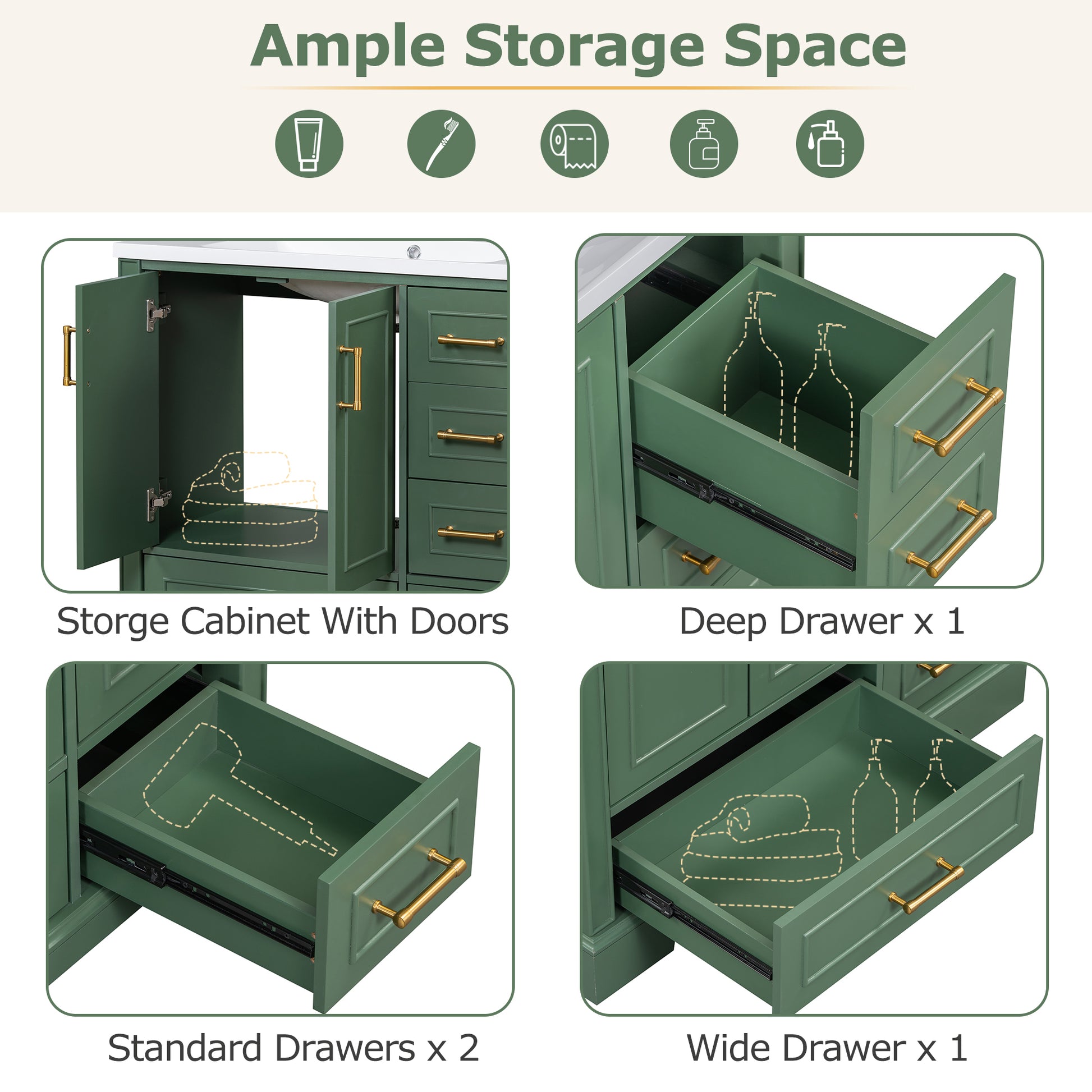 Cabinet Only 36" Green Traditional Bathroom Vanity Sink Not Included Green Bathroom American Traditional Solid Wood Mdf