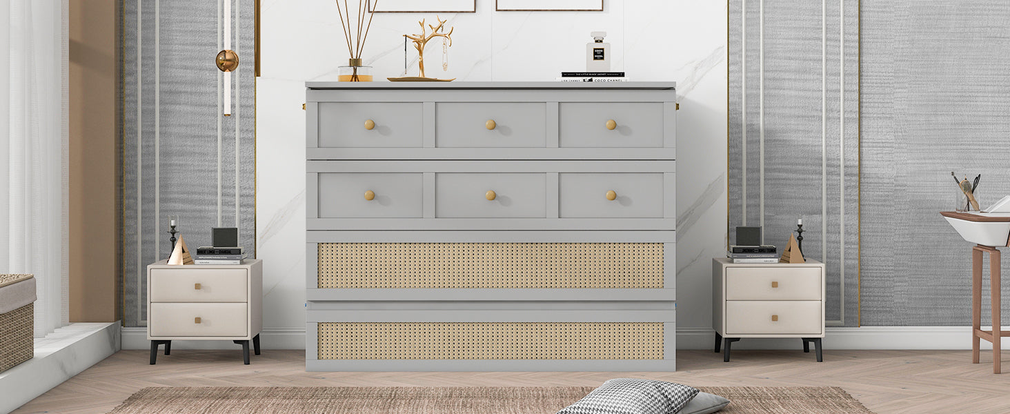 Queen Murphy Bed With Large Drawers,Gray Queen Gray Plywood