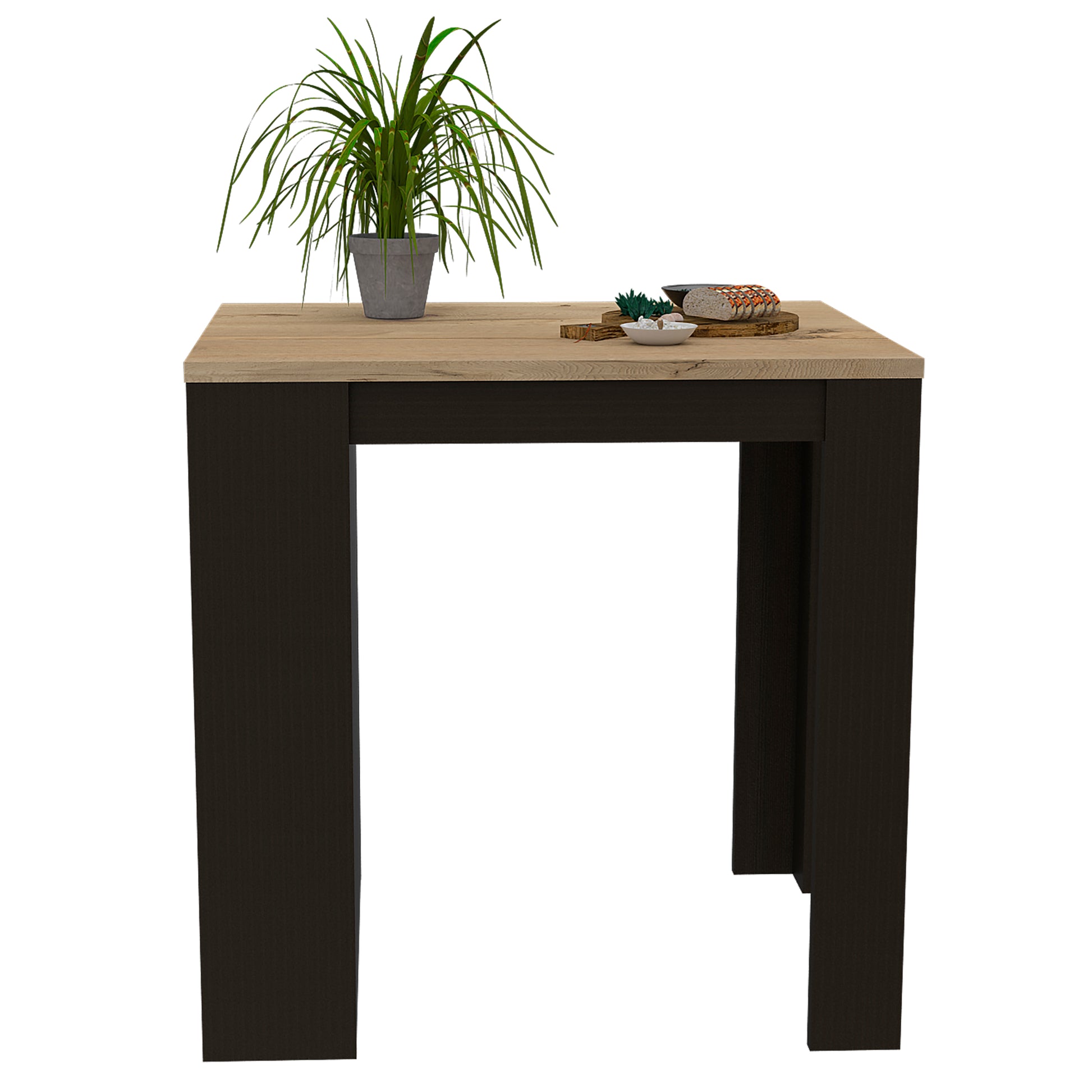 Kitchen Island Table, Two Legs, Three Side Shelves, Black Pine Multicolor Solid Wood Mdf Engineered Wood