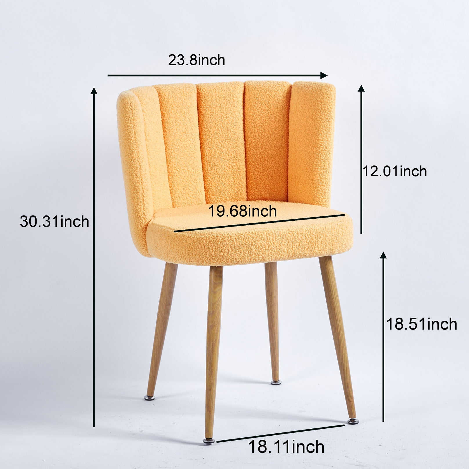Modern Yellow Dining Chair Set Of 2 With Iron Tube Wood Color Legs, Shorthair Cushions And Comfortable Backrest, Suitable For Dining Room, Living Room, Cafe, Simple Structure. Yellow Fabric