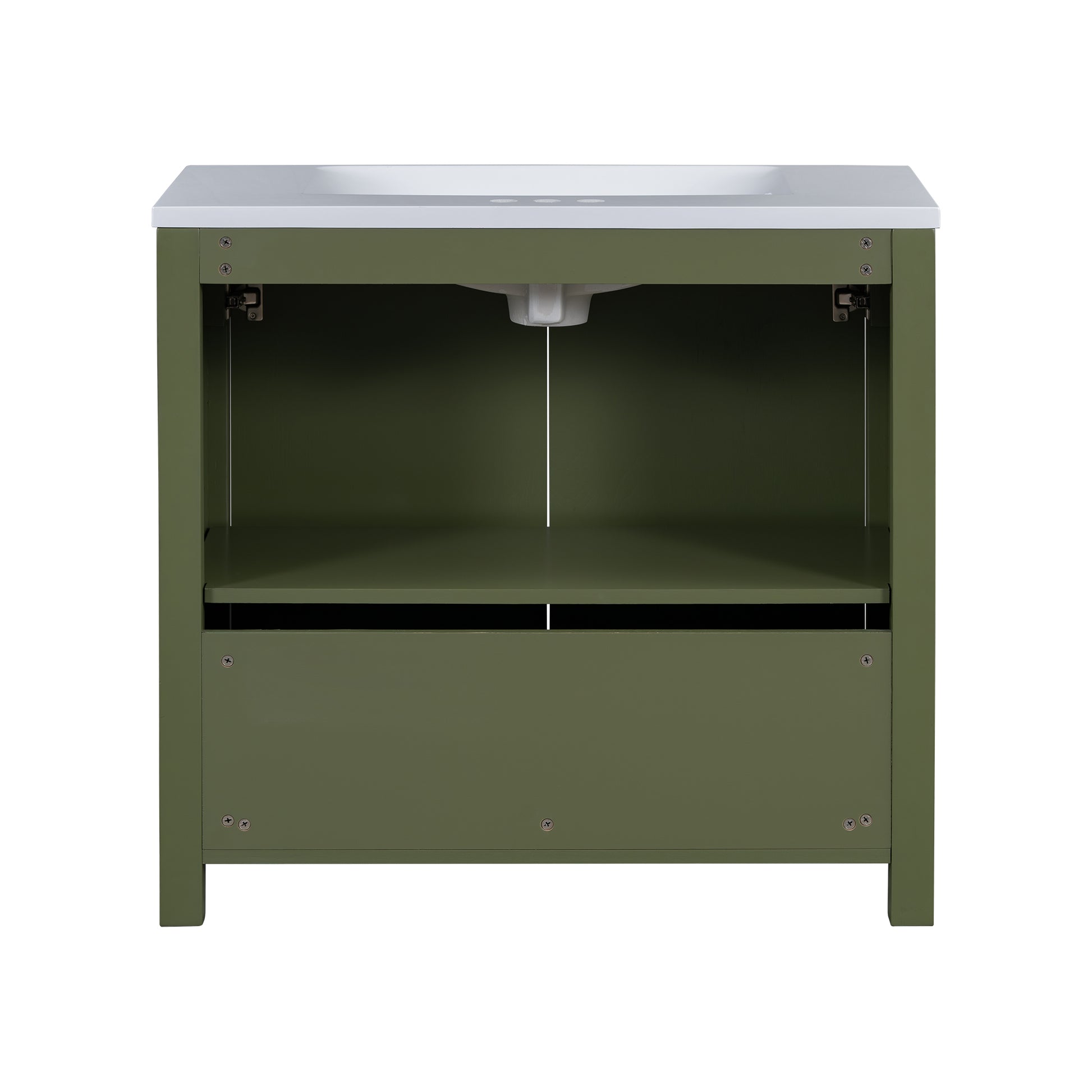 36" Bathroom Vanity Organizer With Sink, Combo Cabinet Set, Bathroom Storage Cabinet, Olive Green Olive Green Bathroom Solid Wood Mdf Resin